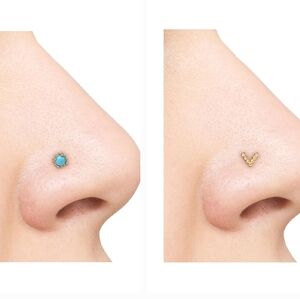 : * 2 New 14kt Gold Nose Studs Rings Piercings Body Jewelry Gauge 22